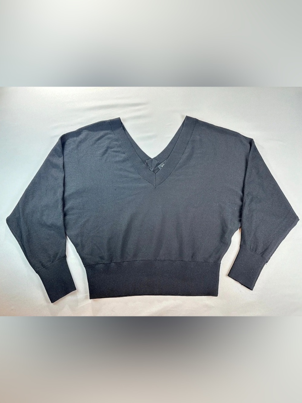 Express V-Neck Dolman Sleeve Ribbed Hem Sweater Black Small Boho Luxury